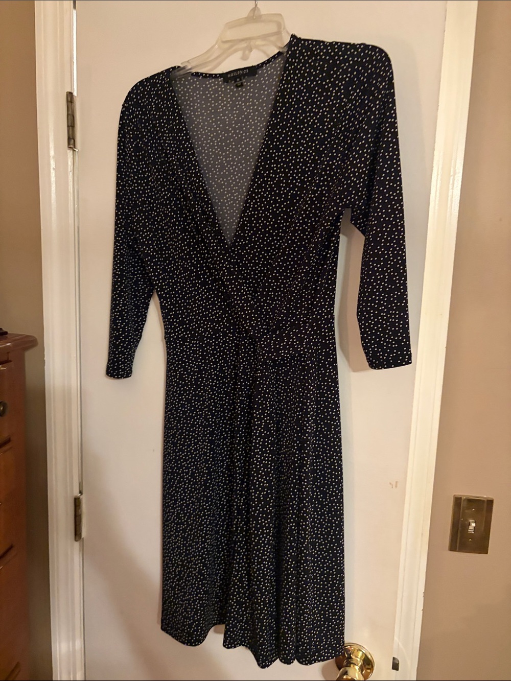 Polka Dot Wrap Midi Dress - Black/White